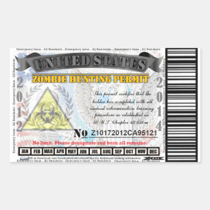 Sticker Rectangulaire Permis de chasse Zombie Elite