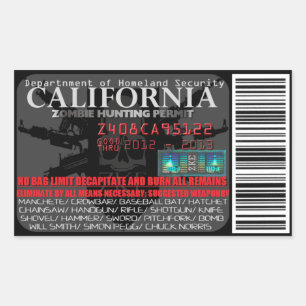 Sticker Rectangulaire Permis de chasse zombie en Californie