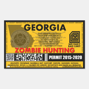 Sticker Rectangulaire Permis de chasse zombie Géorgie