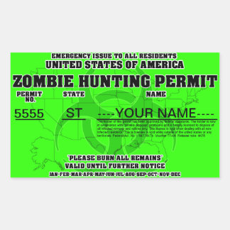 Sticker Rectangulaire Permis de chasse zombie (vert brillant)
