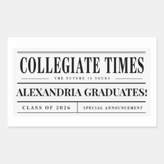 Sticker Rectangulaire Personalised Newspaper Graduation 2026 Classic Rou