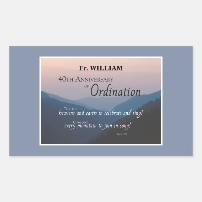 Sticker Rectangulaire Personnaliser les fêtes d'Ordination du 40e annive (Devant)