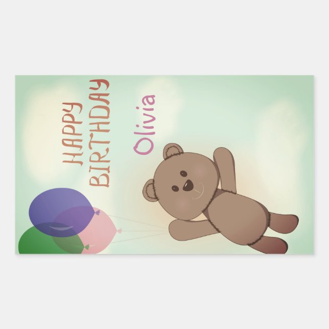 Sticker Rectangulaire Personnaliser, personnel, anniversaire, ours en pe (Devant)
