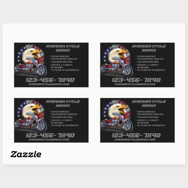 Sticker Rectangulaire Personnaliser Réparation de motocyclettes Boutique (Feuille)
