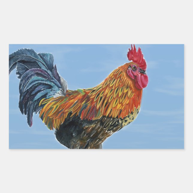 Sticker Rectangulaire Personnaliser vintage du ciel de coq poulet animal (Devant)