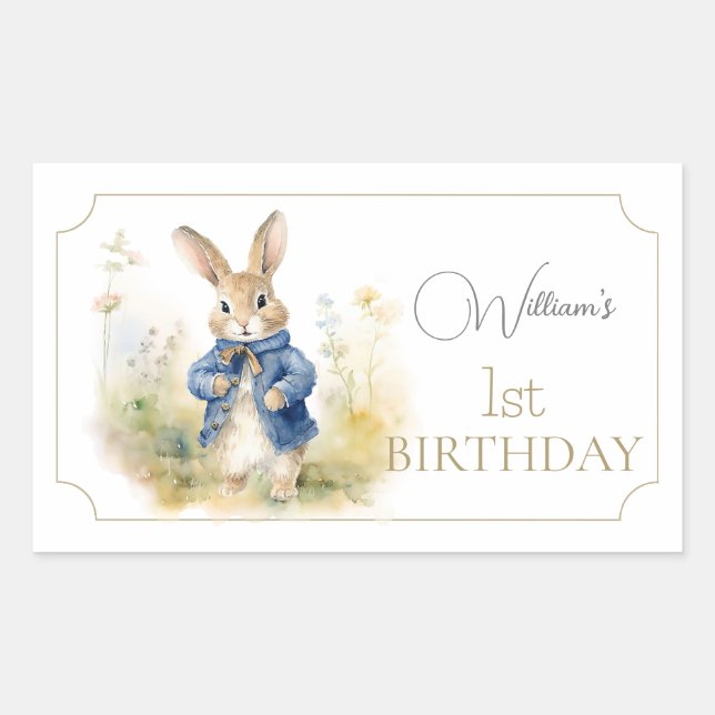 Sticker Rectangulaire Peter Le Rabbit Aquarelle Anniversaire (Devant)
