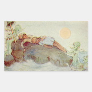 Sticker Rectangulaire Peter Pan vintage et Wendy endormis avec des