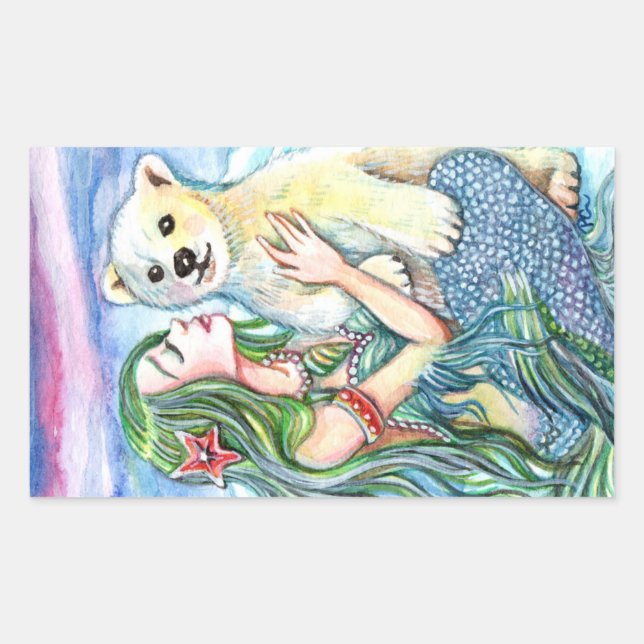 Sticker Rectangulaire Petit Ours Polaire Bébé - Mermaid Art (Devant)