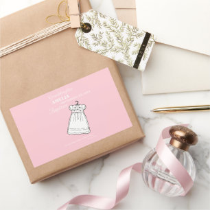 Sticker Rectangulaire Petite-fille, Baptême Gown sur rose Personnalisé