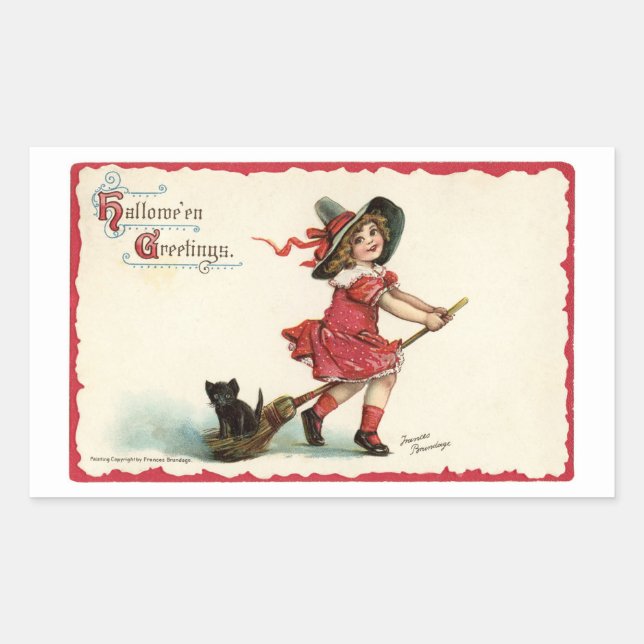 Sticker Rectangulaire Petite sorcière vintage (Devant)