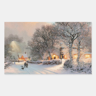 Sticker Rectangulaire Petite Ville Americana; Frères Marchant Dans La Ne