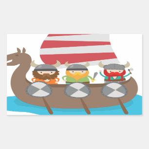 Sticker Rectangulaire Petits Vikings dans le bateau