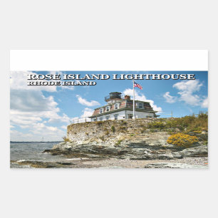 Sticker Rectangulaire Phare de l'île rose, Rhode Island