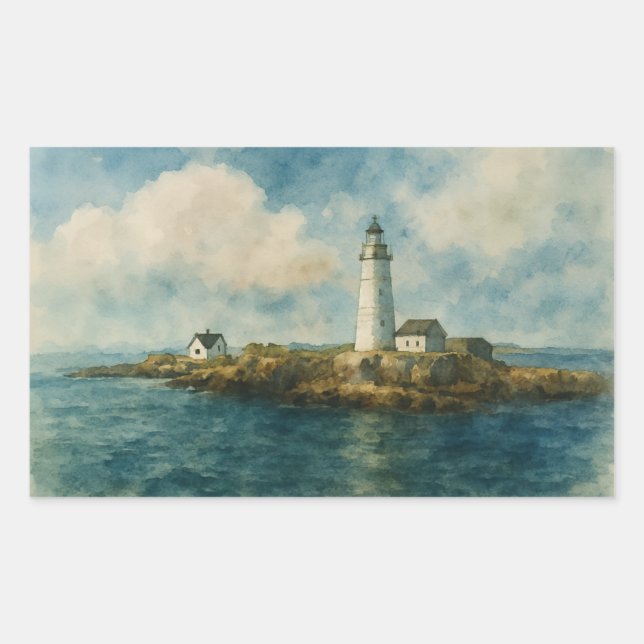 Sticker Rectangulaire Phare sur Rocky Island - Coastal Boston (Devant)