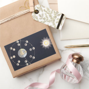 Sticker Rectangulaire Phases de la Lune avec Terre et Soleil, Astronomie