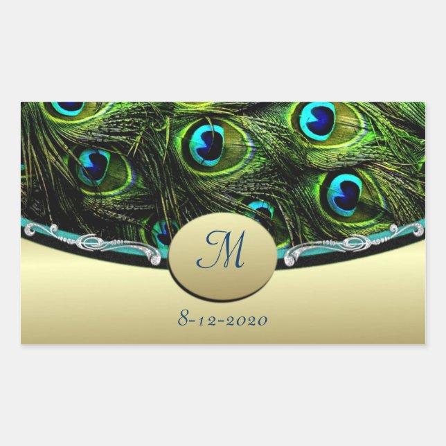 Sticker Rectangulaire Phoques d'enveloppe Mariage à thème Peacock (Devant)