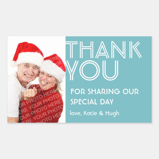 Sticker Rectangulaire Photo big blue merci en dehors de la ville mariage (Devant)