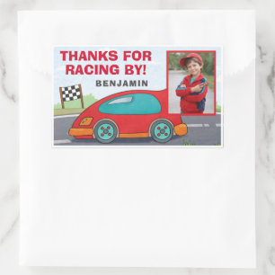 Sticker Rectangulaire Photo de naissance de voiture de course rouge mign