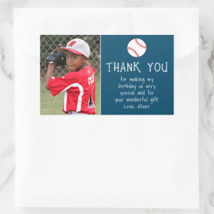 Sticker Rectangulaire Photo Garçon Baseball Merci de balle Anniversaire