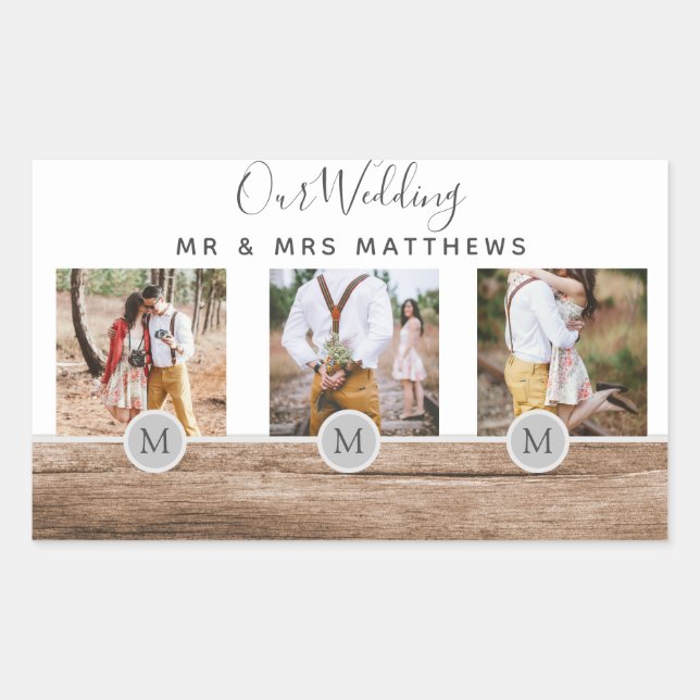 Sticker Rectangulaire Photo Rustic Collage Monogram NEWLYWEDS WEDDING (Devant)