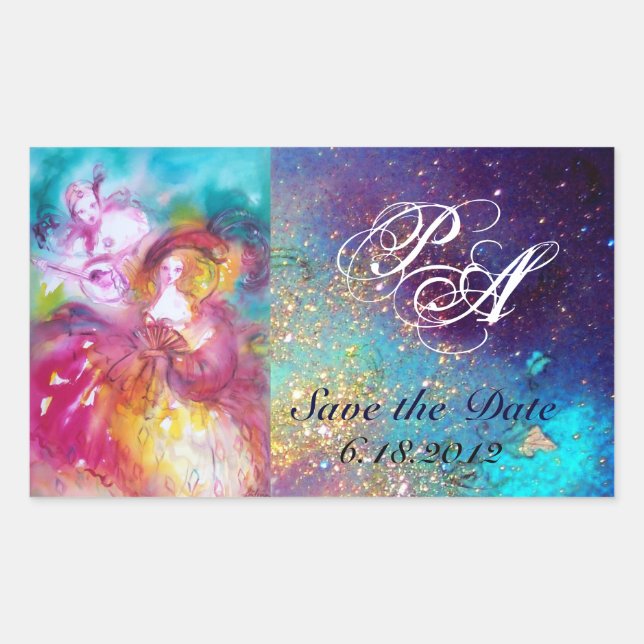 Sticker Rectangulaire PIERROT ET ARLECCHINE Carnaval vénitien, Monogramm (Devant)