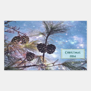 Sticker Rectangulaire Pine de Noël cônes sous un ciel étoilé