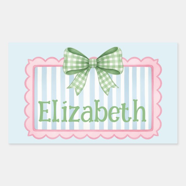 Sticker Rectangulaire Pink and Blue Frame With Green Gingham Bow (Devant)