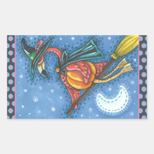 STICKER RECTANGULAIRE PINK FLAMANT ROSE WITCH, VOL AU-DESSUS DE LA LUNE 