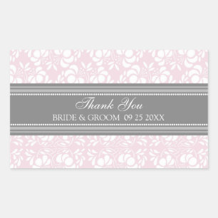 Sticker Rectangulaire Pink Grey Damask Merci Wedding Favor Tags