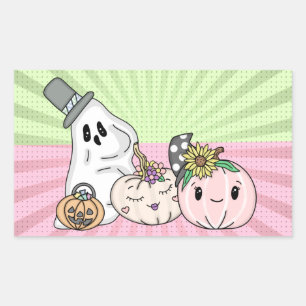 Sticker Rectangulaire Pink Halloween Boo Ghosts et Citrouilles