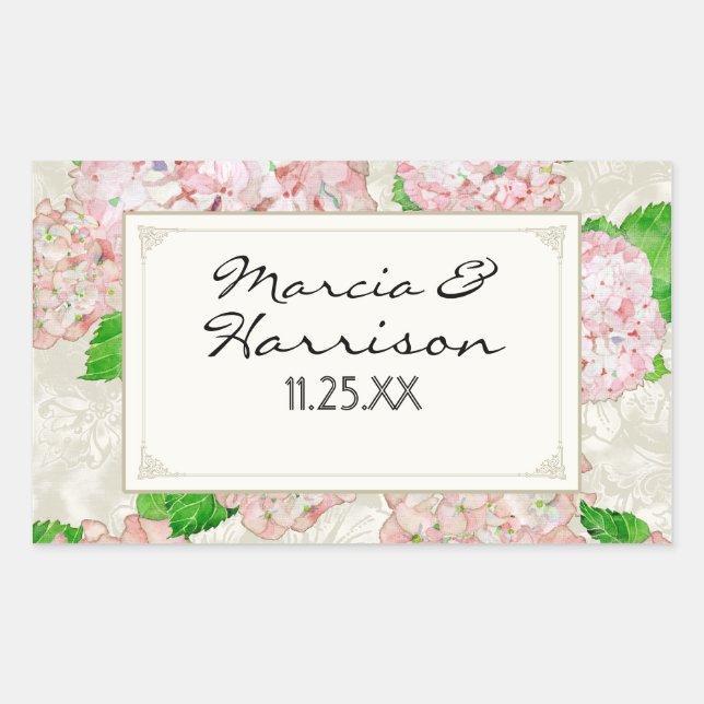 Sticker Rectangulaire Pink Hydrangea dentelle Floral Formal Élégant Mari (Devant)