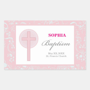 Sticker Rectangulaire Pink Lace Girl Baptême
