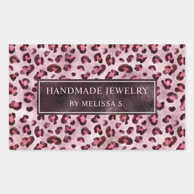Sticker Rectangulaire Pink Leopard Print With Faux Foil And Custom Text (Devant)