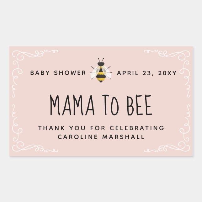 Sticker Rectangulaire Pink Mama to Bee Baby shower Honey Favoriser Stick (Devant)