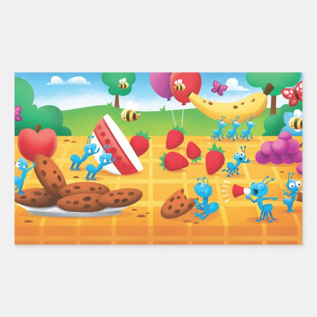 Sticker Rectangulaire Pique-nique d'été (Devant)