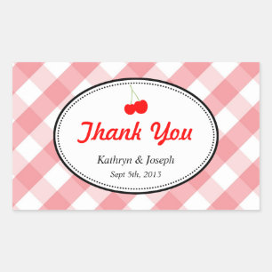 Sticker Rectangulaire Pique-nique en vichy pays rose rouge cerise mariag