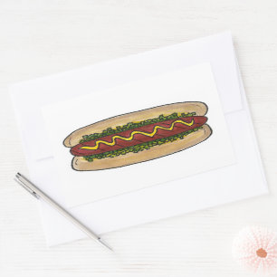 Sticker Rectangulaire Pique-nique Hot Dog Bun Mustard Relish Fast Food H