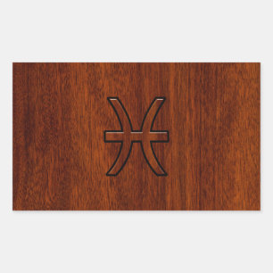 Sticker Rectangulaire Pisces Zodiac Connexion en bois acajou