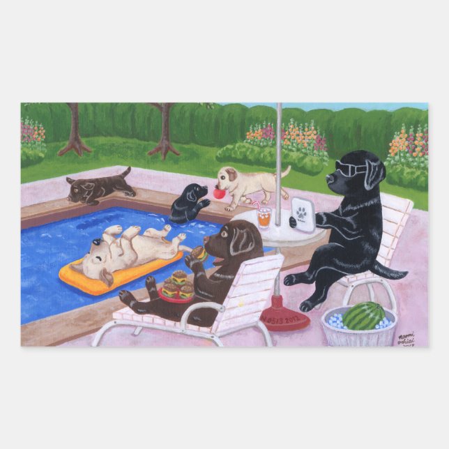 Sticker Rectangulaire Piscine Party Labradors 2 Painting (Devant)