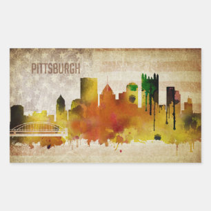 Sticker Rectangulaire Pittsburgh, PA   Aquarelle Ville Skyline