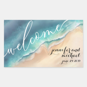 Sticker Rectangulaire Plage océanique aquarelle été