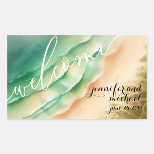 Sticker Rectangulaire Plage océanique aquarelle soleil d'été