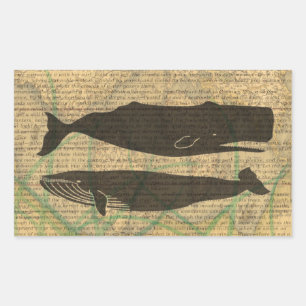 Sticker Rectangulaire Plage rustique nautique de baleine vintage