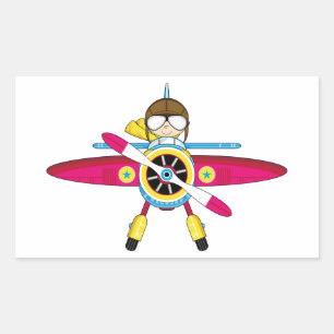 Sticker Rectangulaire Plan de dessin et pilote mignon