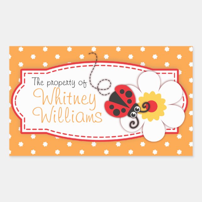 Sticker Rectangulaire plaque de carnet de coccinelle pour enfants ou nom (Devant)
