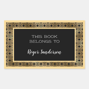 Sticker Rectangulaire Plaque d'emballage Art Déco Cercles Noir et Or