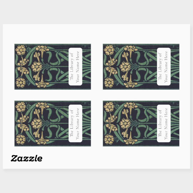 Sticker Rectangulaire Plaque florale Art nouveau (Feuille)