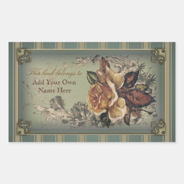 Sticker Rectangulaire Plaque Rose antique (bleu) (Devant)