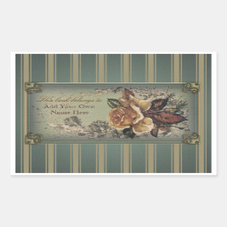 Sticker Rectangulaire Plaque Rose antique (bleu)