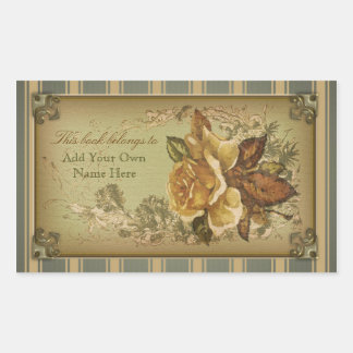 Sticker Rectangulaire Plaque Rose antique (verte)